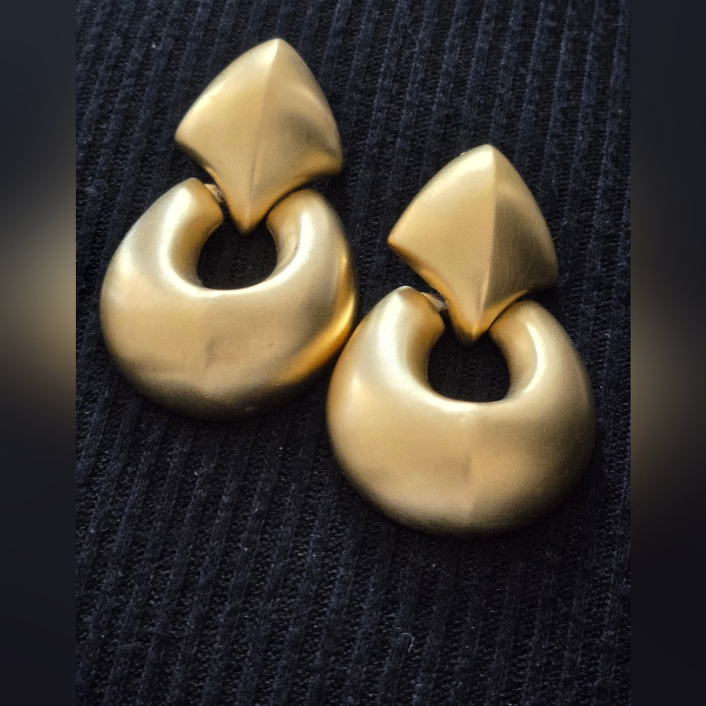 Vintage 80's Matte Gold Tone Givenchy Clip Earrings